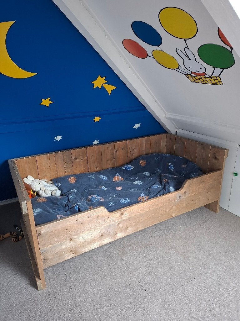 Prachtig steigerhoutenbed, Ophalen, 90 cm, Eenpersoons, Zo goed als nieuw