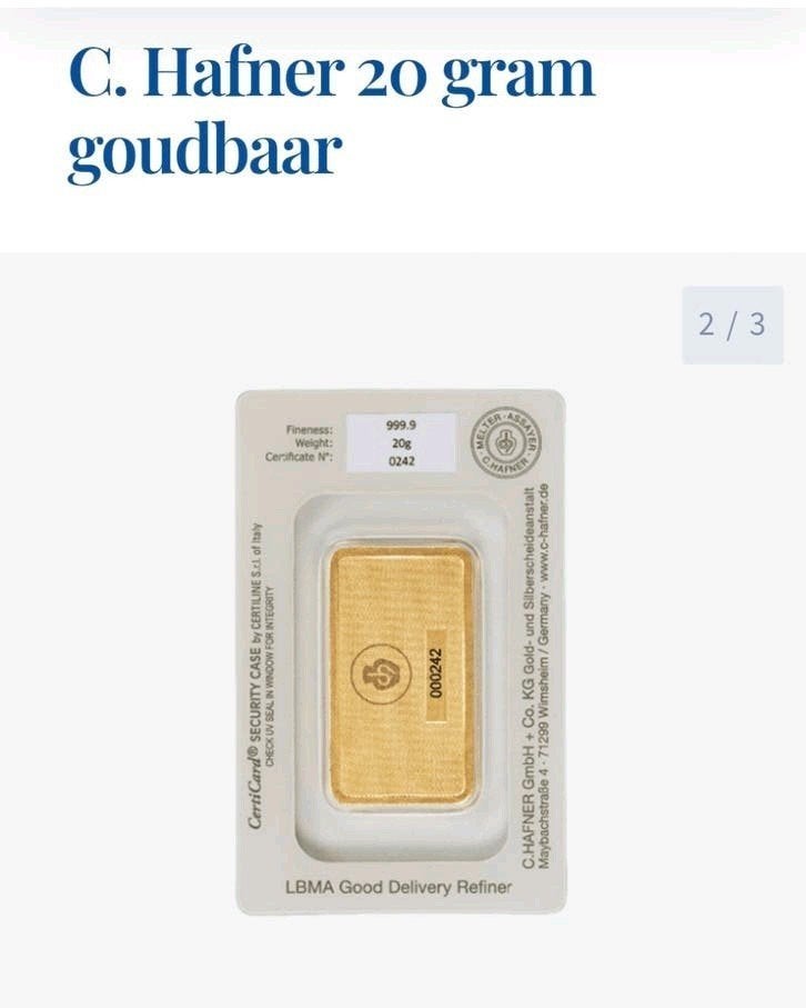 C. Hafner 20 gram goudbaar - Anoniem kopen, Ophalen