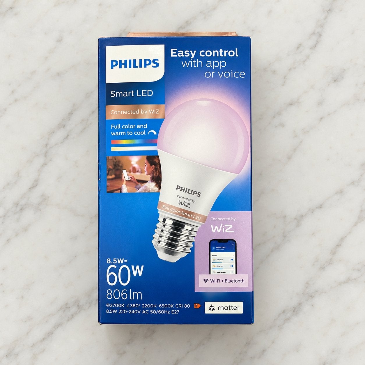 Philips WiZ E27 slimme kleurenlamp RGB wifi Matter 806lm, Led-lamp, Meerkleurig, Nieuw, Bedienbaar via app