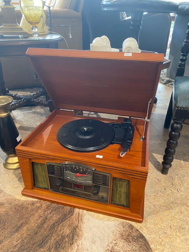 Ricatech Platenspeler met Radio en USB - Houten Retro Design, Gebruikt, USB-aansluiting, Platenspeler, Ophalen