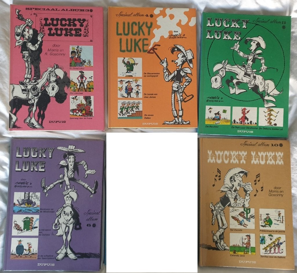 5 Lucky Luke Special albums no 3, 4, 5, 6 en 10, Boeken, Meerdere stripboeken, Ophalen of Verzenden, Gelezen
