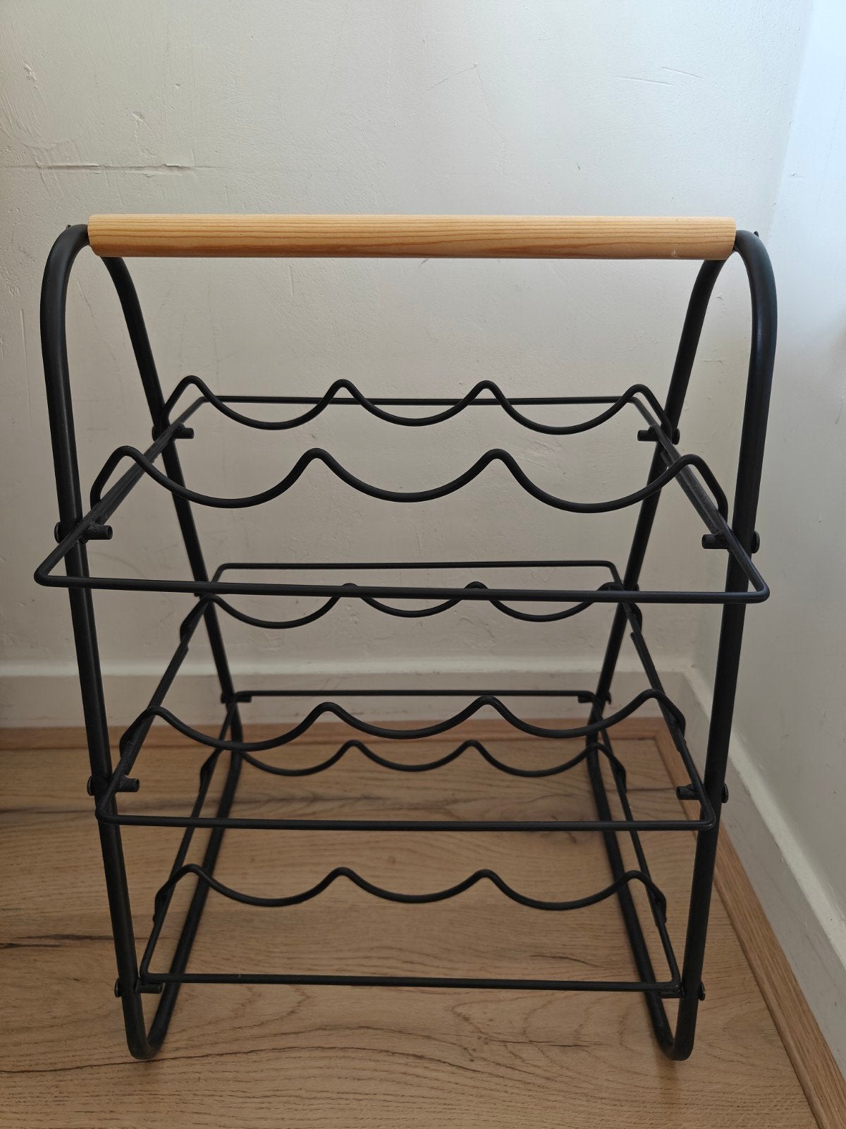 Wijnrek/Winerack metaal met houten handvat - 9 flessen, Ophalen, Metaal