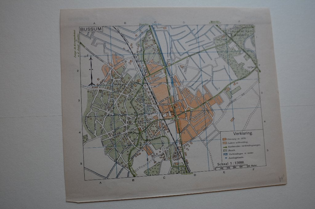 BUSSUM PLATTEGROND CHROMOLITHO ANWB 1901-1920 EC4, Antiek en Kunst, Cartografie, 19 cm, Ophalen of Verzenden, 15 cm