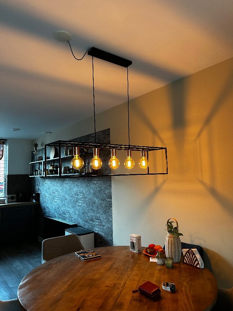 Eettafel hanglamp 5 lichts, Ophalen, E27 (groot), Zo goed als nieuw, Metaal