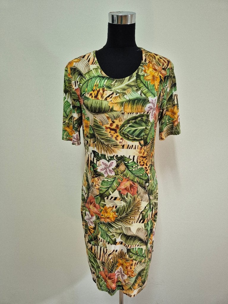 J580 - Fleurige Angelle Milan jurk maat L (1), Kleding | Dames, Ophalen of Verzenden, Zo goed als nieuw, Maat 38/40 (M), Knielengte
