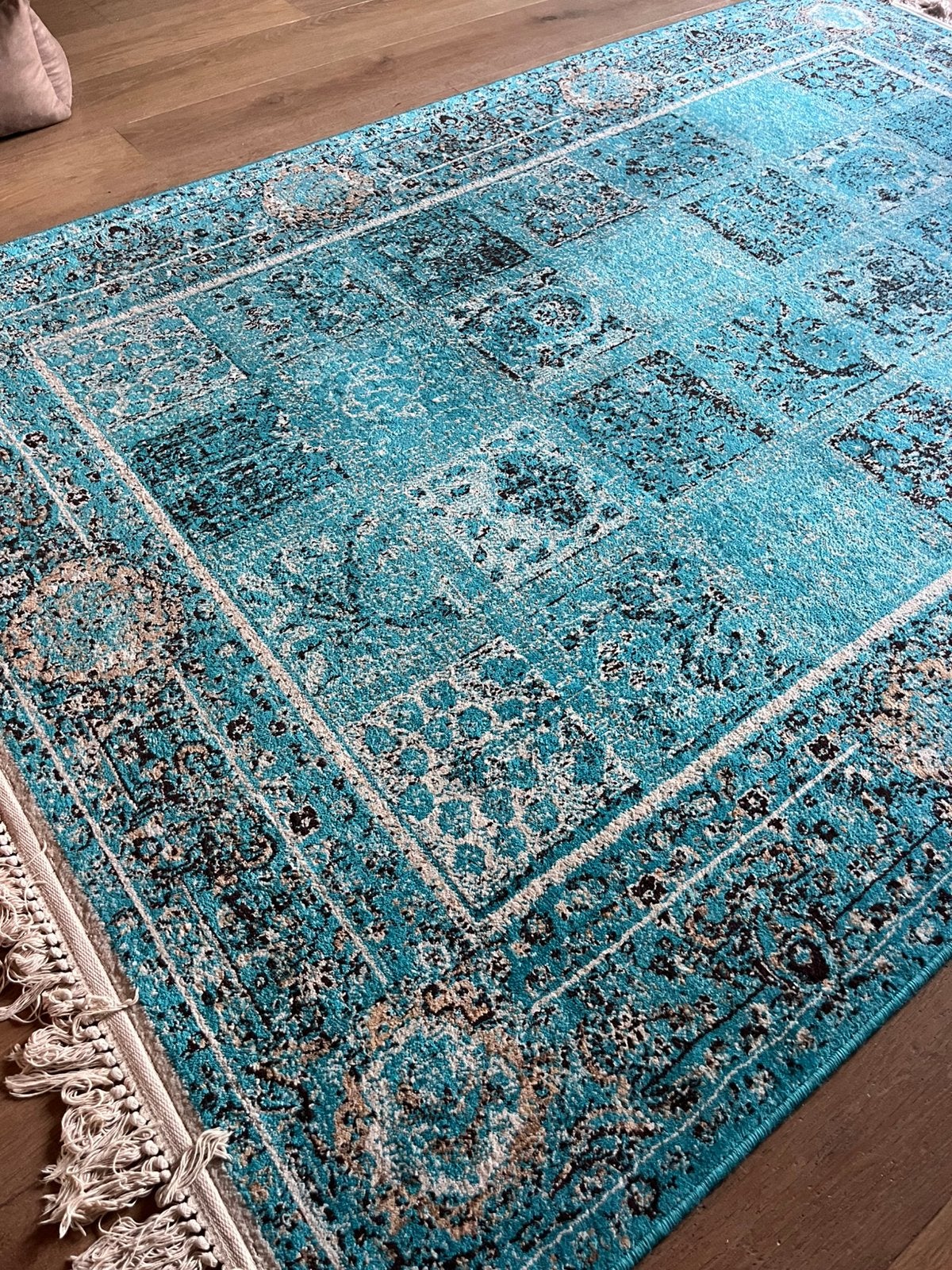 Vloerkleed 160 bij 230 blauw ecru zwart, Ophalen, Blauw, 150 tot 200 cm, 200 cm of meer