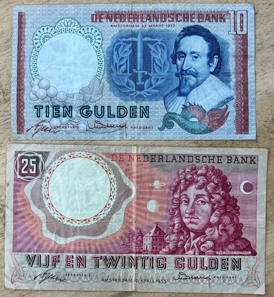 10 gulden 1953 (Hugo de Groot) en 25 gulden 1955 (Huygens), Ophalen, 10 gulden, Setje