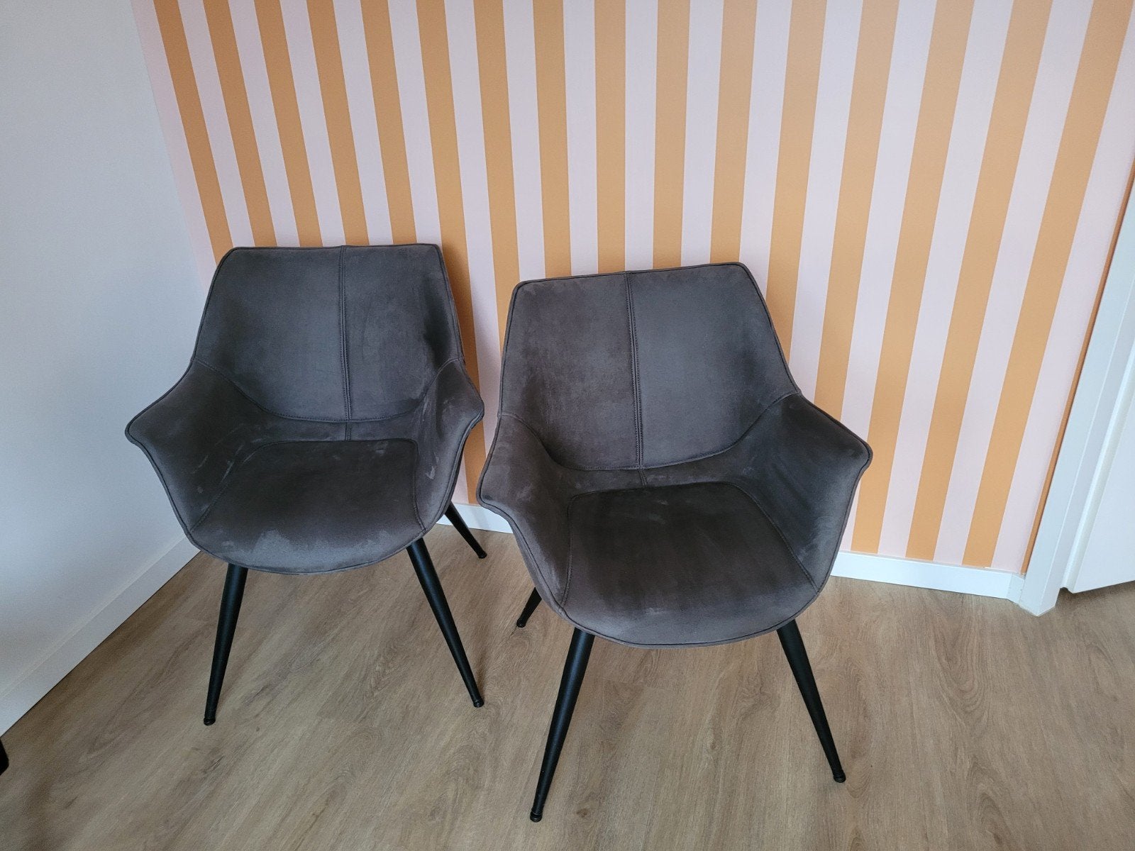 Set van 2 grijze eetkamerstoelen met zwarte poten, Ophalen, Gebruikt, Twee, Modern, Industrieel