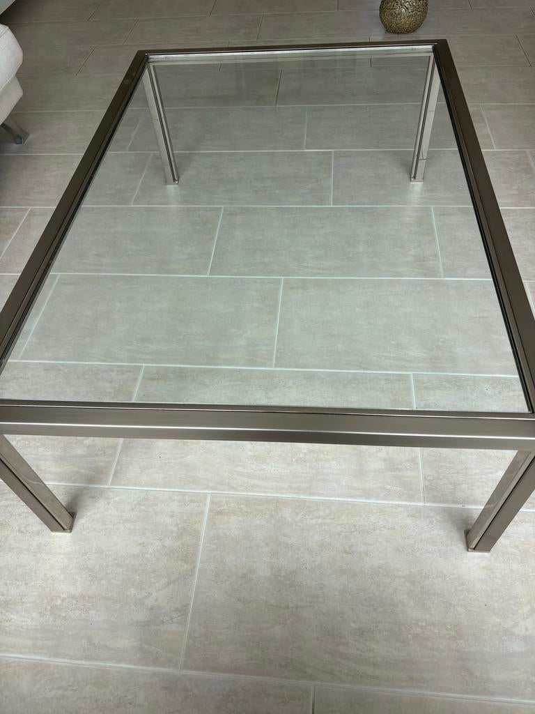 Moderne Salontafel Glas en Metaal - 90x130 cm, Ophalen, 100 tot 150 cm, 50 tot 100 cm, Minder dan 50 cm