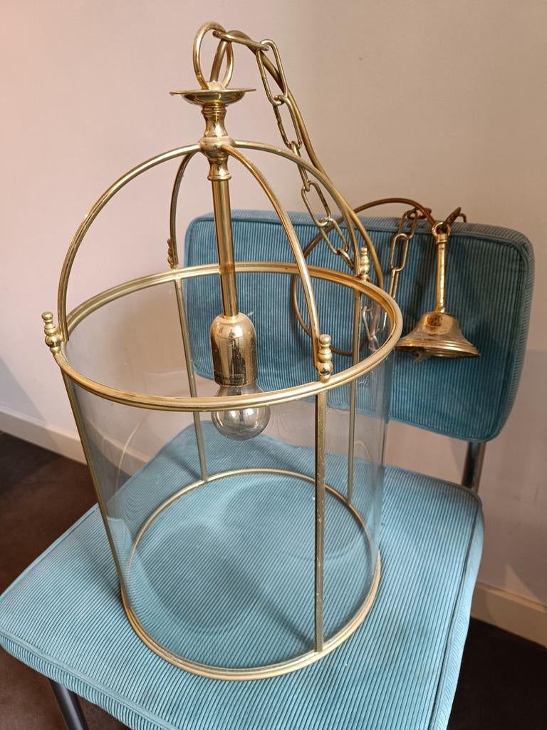Vintage Messing Hanglamp met Glazen Cilinder, Ophalen
