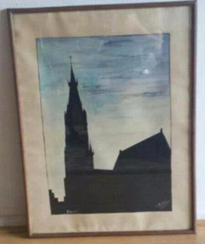 Zeer bijzondere aquarel met inkt delft gesign. P bukman., Ophalen