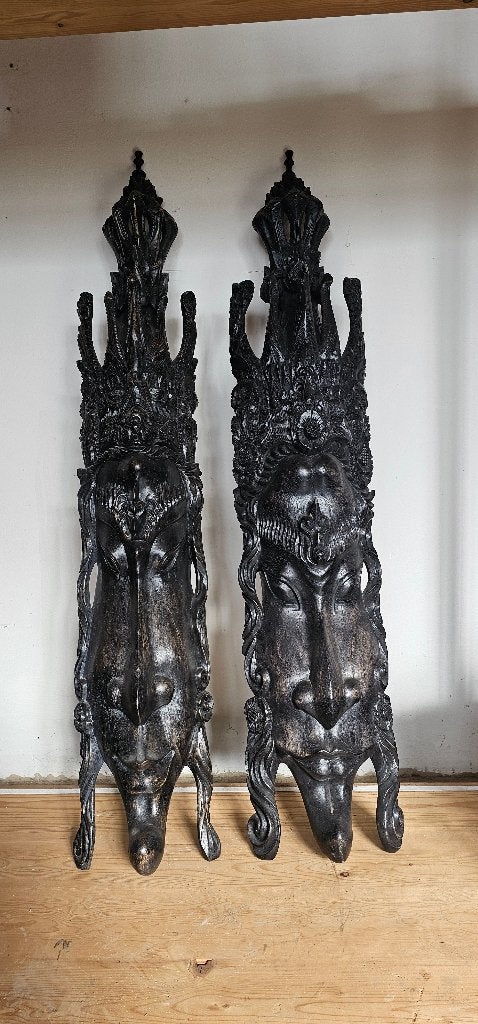 UITVERKOOP: Wandmaskers van Rama en Sita uit Bali, Ophalen, Masker, Handgemaakt, Zwart