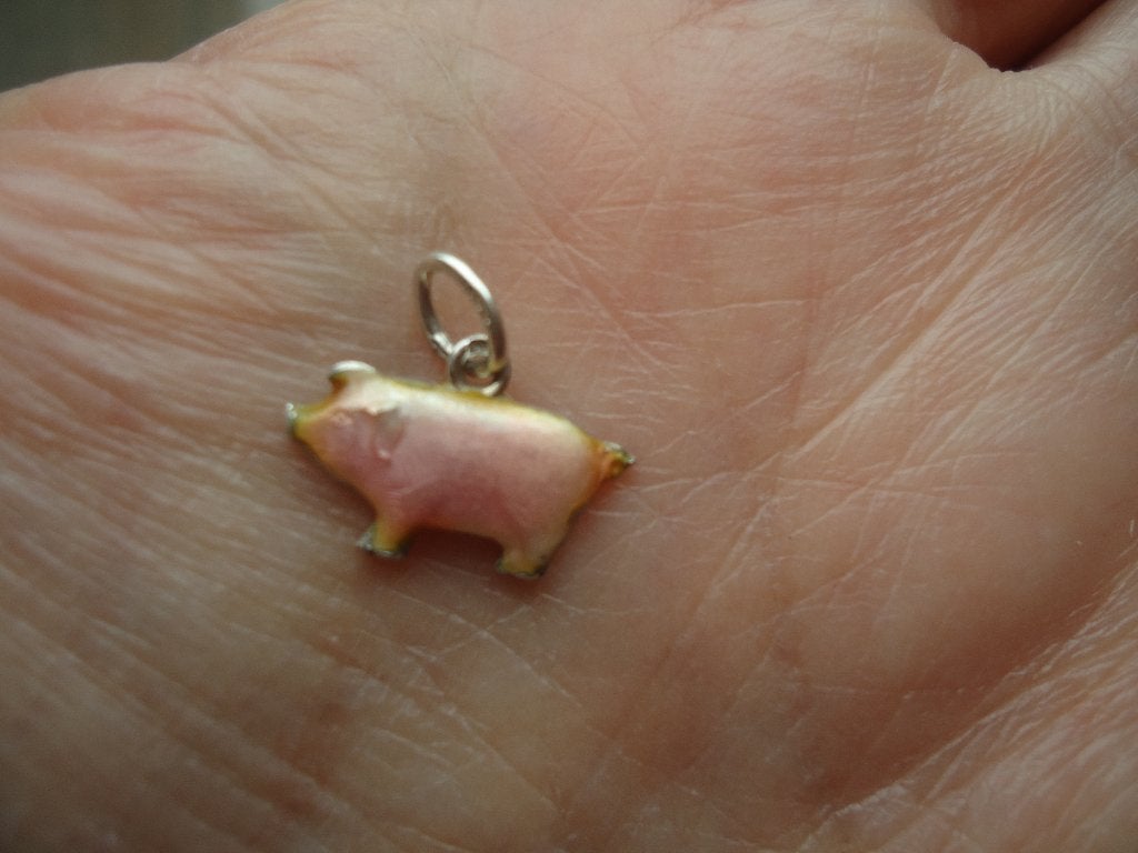 mooi echt zilveren antiek bedeltje emaille varkentje gemerkt, Ophalen of Verzenden, Zo goed als nieuw, Zilver, Zilver