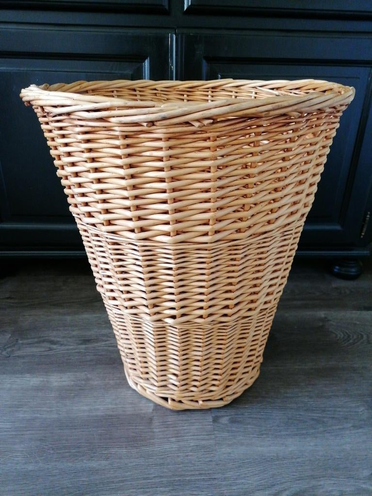 Vintage dikke rieten wasmand, Ophalen, Rond, Riet