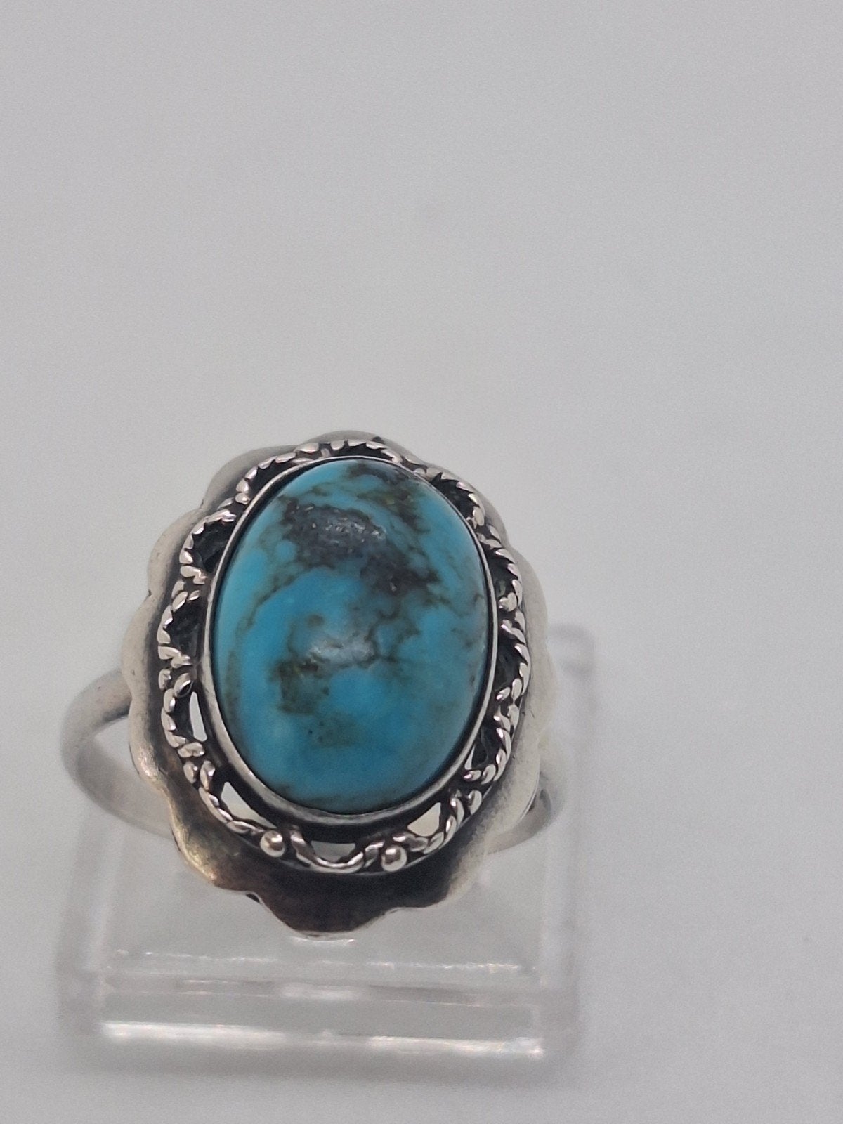 Vintage Zilveren Ring met Turkoois - Maat 18, Gebruikt, Ophalen of Verzenden, 17 tot 18, Met edelsteen