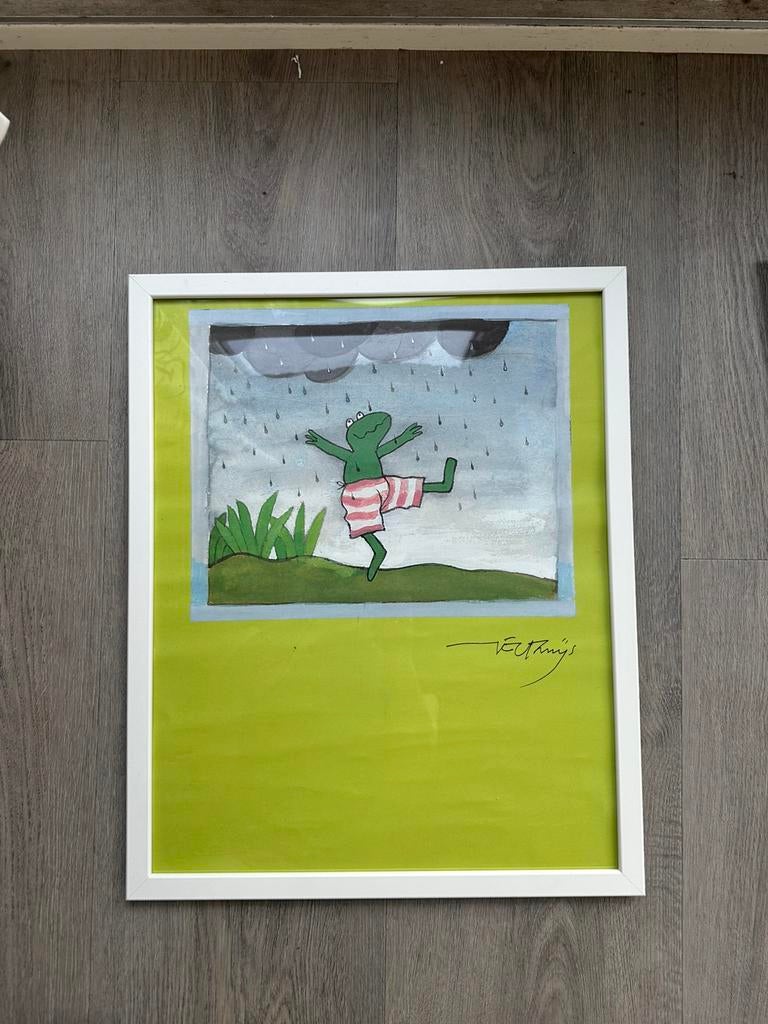 Poster kikker in de regen, Ophalen of Verzenden, Dier of Natuur
