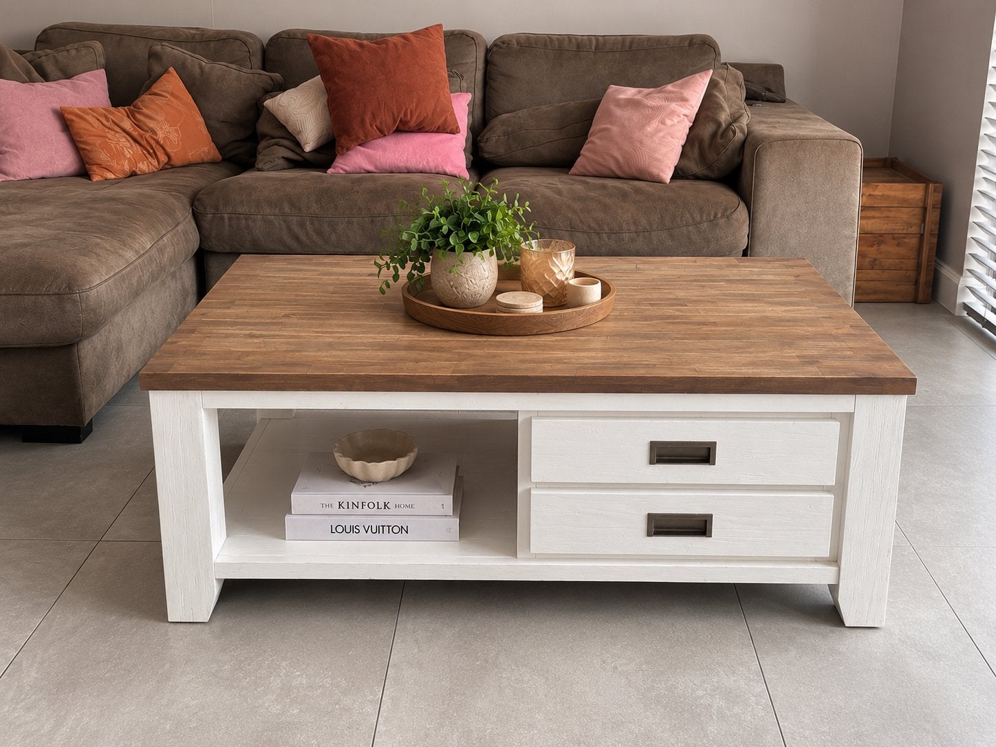 Mooie landelijke meubelset – salontafel, kast & tv-kast, Ophalen, Gebruikt, 100 tot 150 cm, Overige houtsoorten