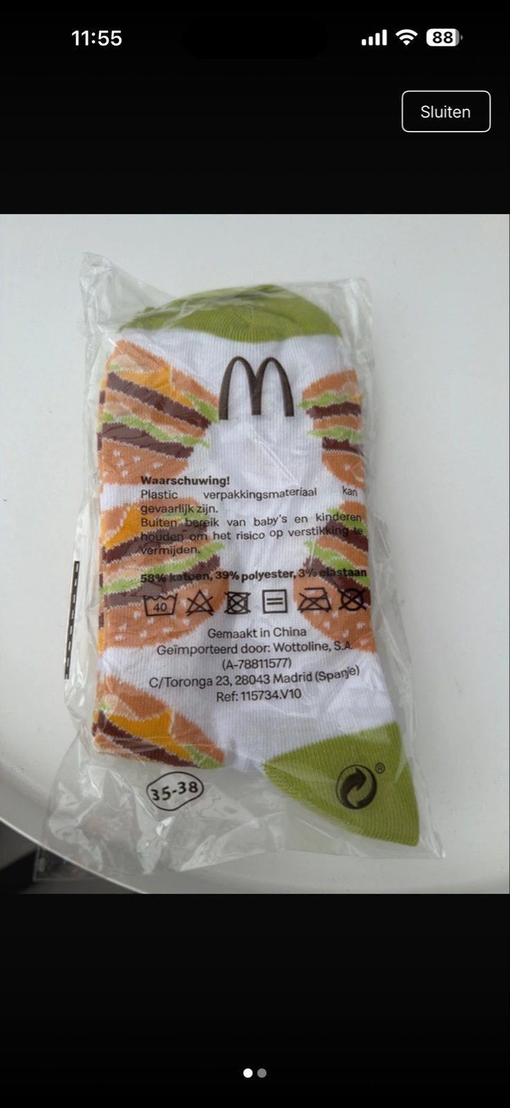 McDonald's Hamburger Sokken - Maat 35-38, Sokken en Kniesokken, Wit, Maat 35 t/m 38, Nieuw