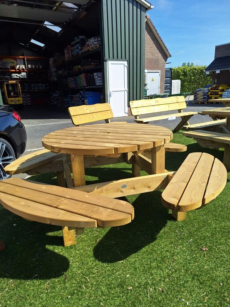 Picknicktafel Rond, 210cm, Tuin en Terras, Ophalen, Nieuw, Rond, Hout