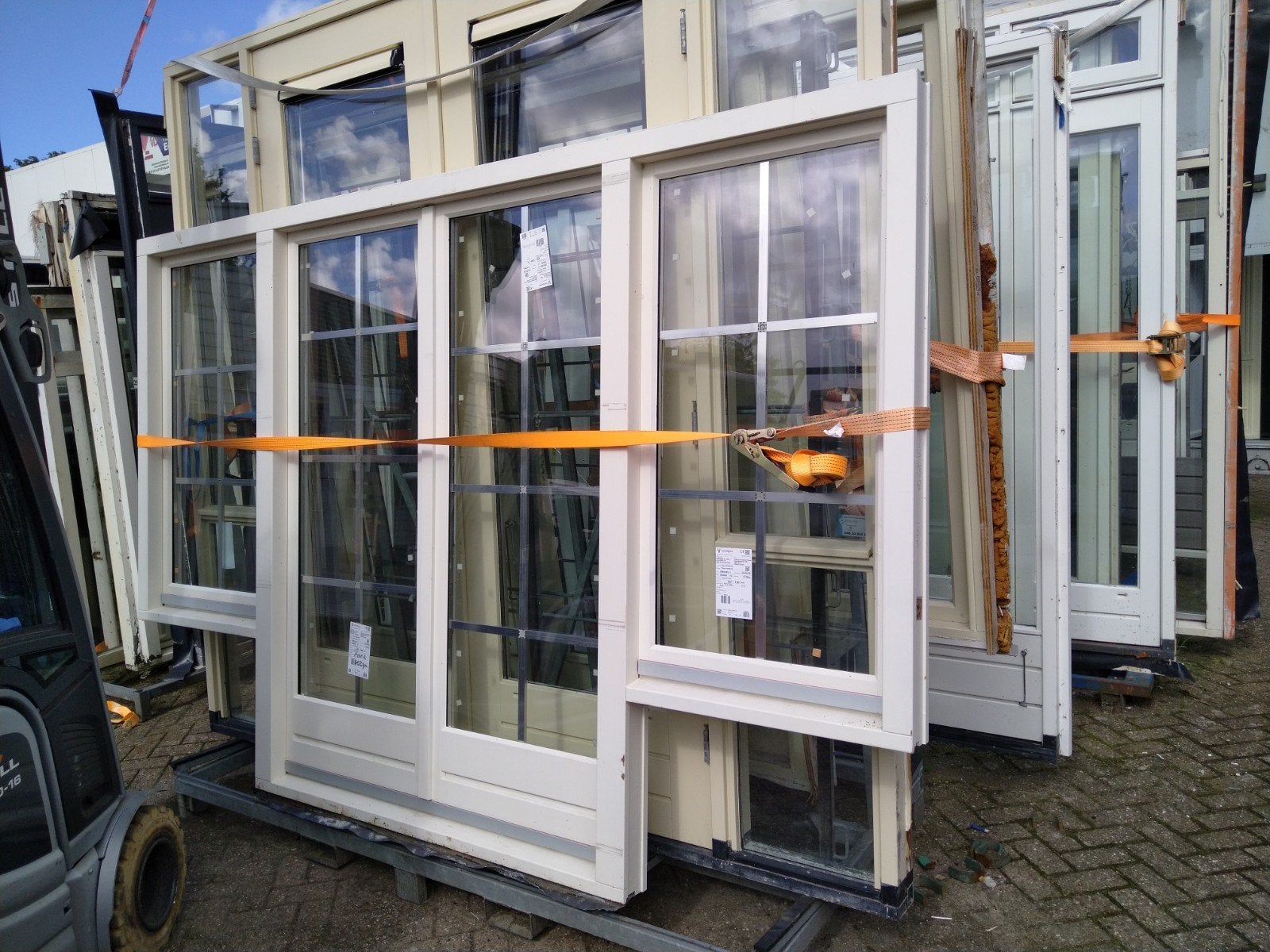 hardhout kozijn met dubbele balkon deuren en zijlichten, 120 cm of meer, Nieuw, Ophalen of Verzenden, Buitendeur