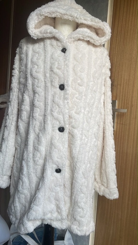 Lange witte teddy jas / faux fur mantel met capuchon, Ophalen of Verzenden, Nieuw, Maat 46/48 (XL) of groter, Wit