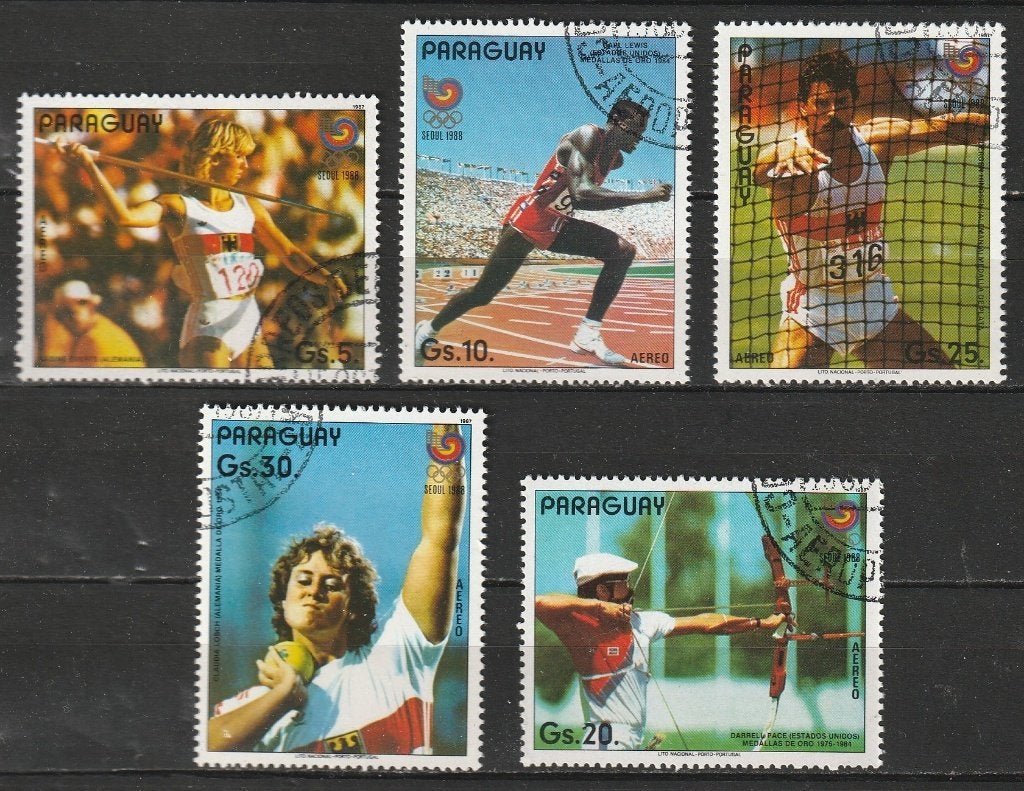 4217. Paraquay 4130/34 gest. Olymp. Spelen, Ophalen of Verzenden, Gestempeld, Zuid-Amerika