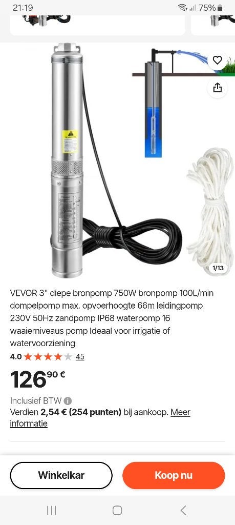 Bronpomp Vevor, Ophalen, Nieuw, Elektrisch, Bronpomp