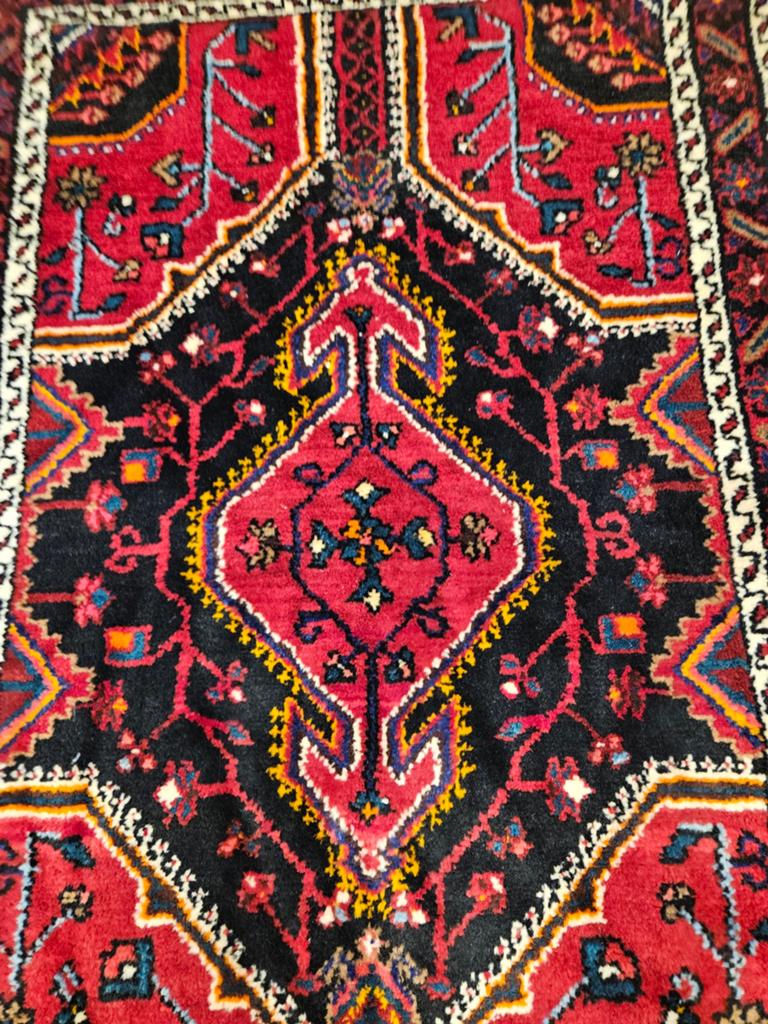 Vintage handgeknoopt perzisch tapijt hamadan 131x84, Info@SlatsAntiek.nl, Tweedehands, 100 tot 150 cm, Perzisch