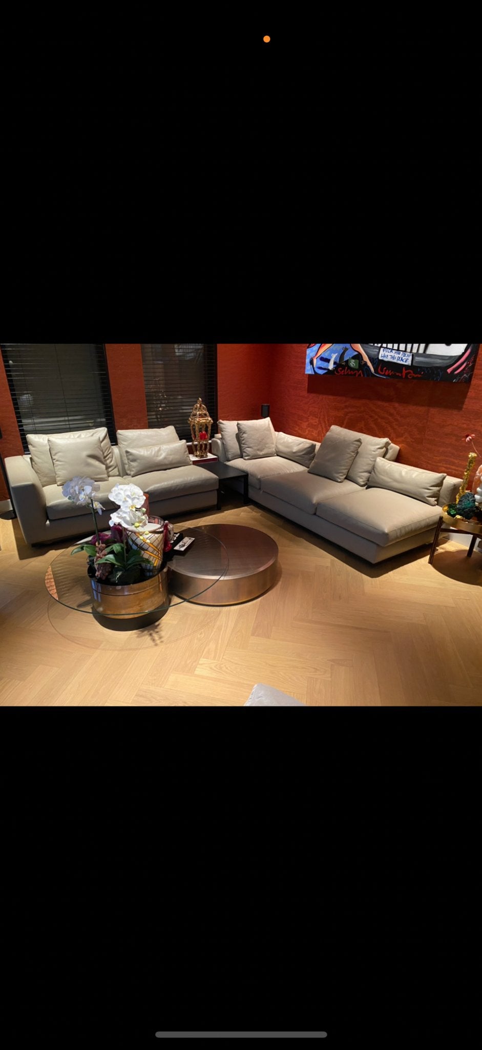 Minotti hoek bankstel Leder, als nieuw!, Huis en Inrichting, Ophalen, Hoekbank, 300 cm of meer, Zo goed als nieuw