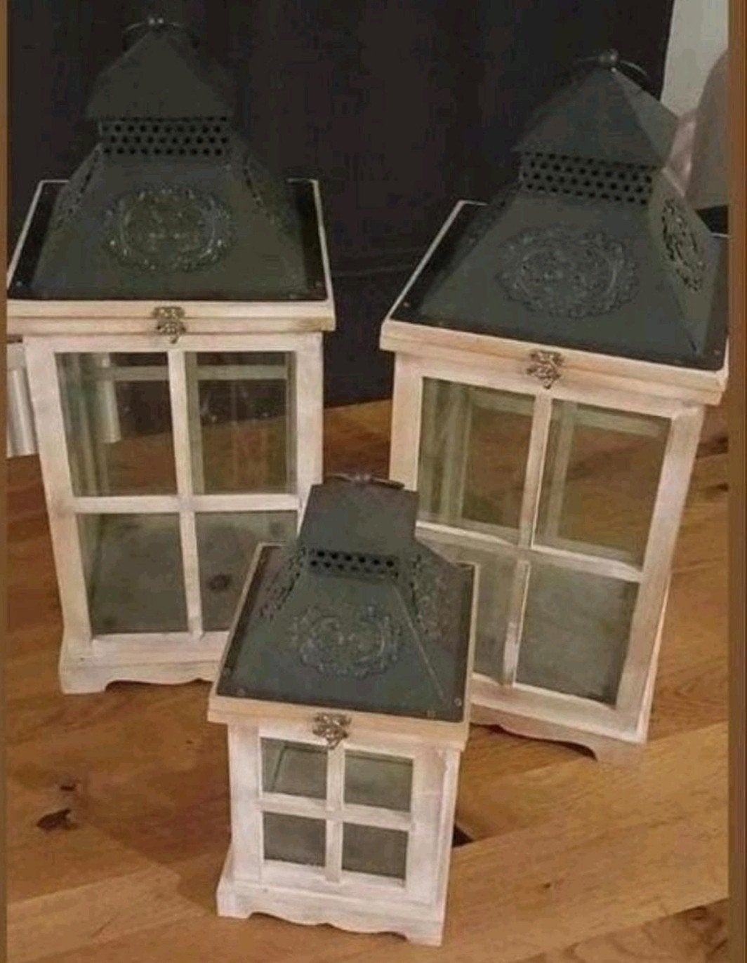 Set van 3 zeer mooie windlichten, Windlicht, Wit, Ophalen of Verzenden, Zo goed als nieuw