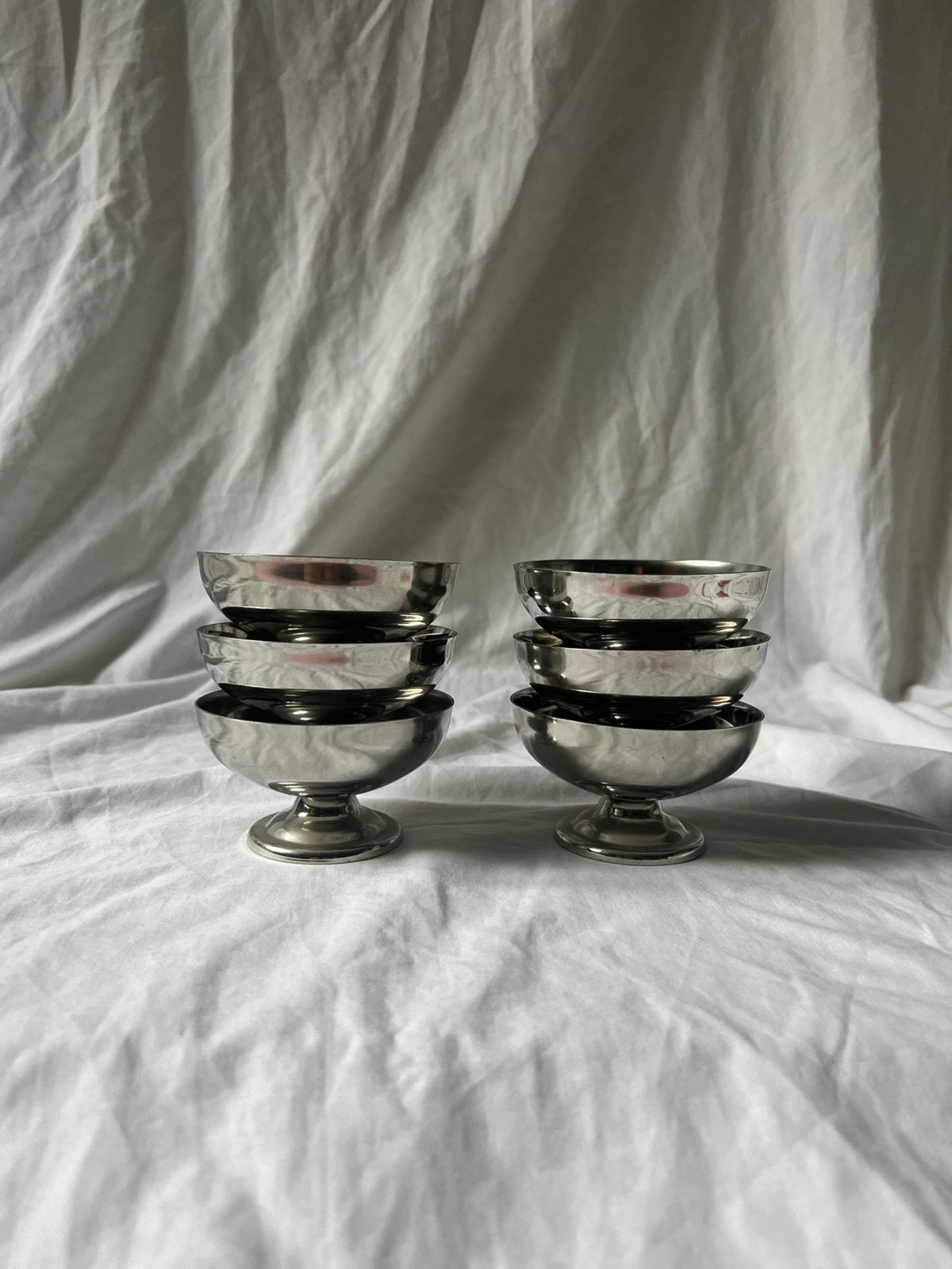 Vintage Franse RVS klassieke bistro ijscoupes Letang & Remy, Ophalen, Metaal, Vintage, Kom(men)