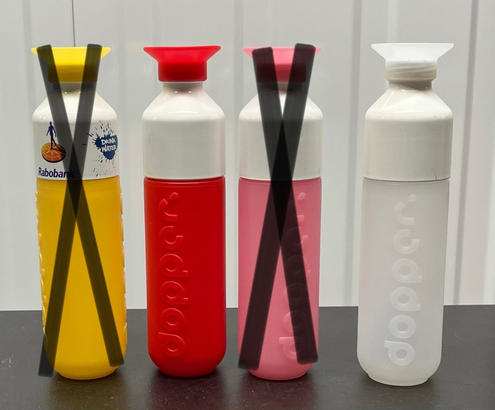 Dopper Waterflessen - de kleuren Rood en Transparant, Ophalen of Verzenden, Gebruikt