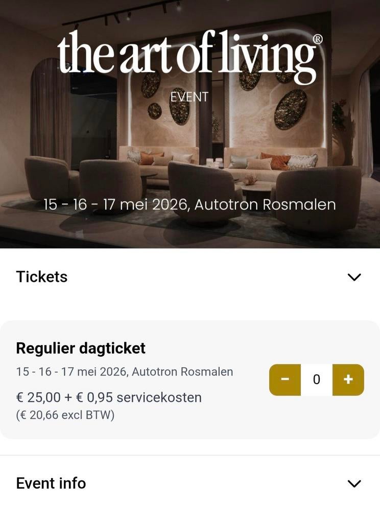Art of living beurs Rosmalen the 2 tickets 15 16 17 mei, Tickets en Kaartjes, Twee personen