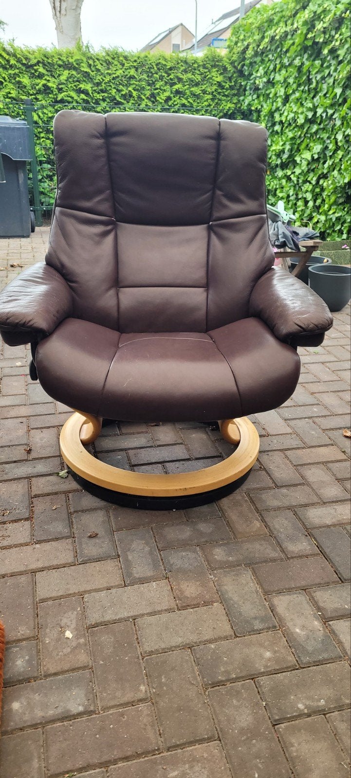 Stressless Relaxfauteuil bruin leer met licht eiken voet, Ophalen, Gebruikt, 75 tot 100 cm, 75 tot 100 cm