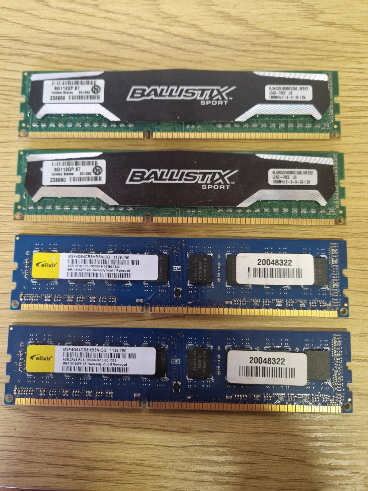 DDR3 Geheugenmodules (Ballistix Sport & Elixir), Computers en Software, RAM geheugen, Gebruikt, DDR3, Ophalen of Verzenden, Desktop
