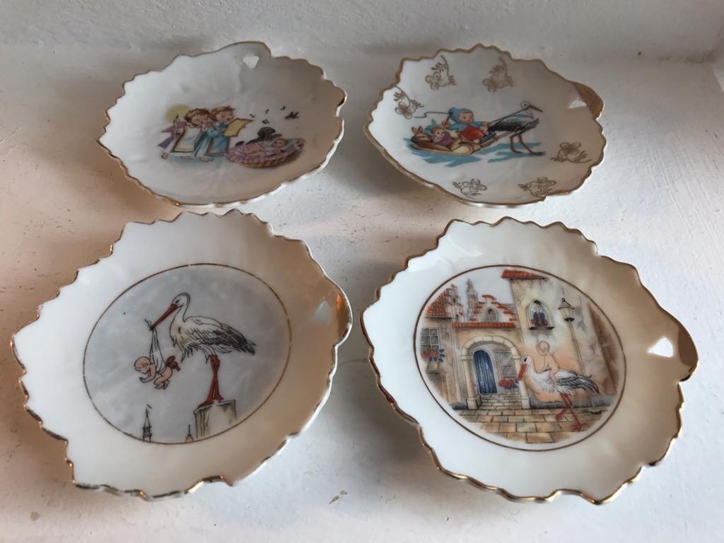 Geboortebordje ooievaar porselein, Ophalen of Verzenden, Gebruikt, Geboortebord