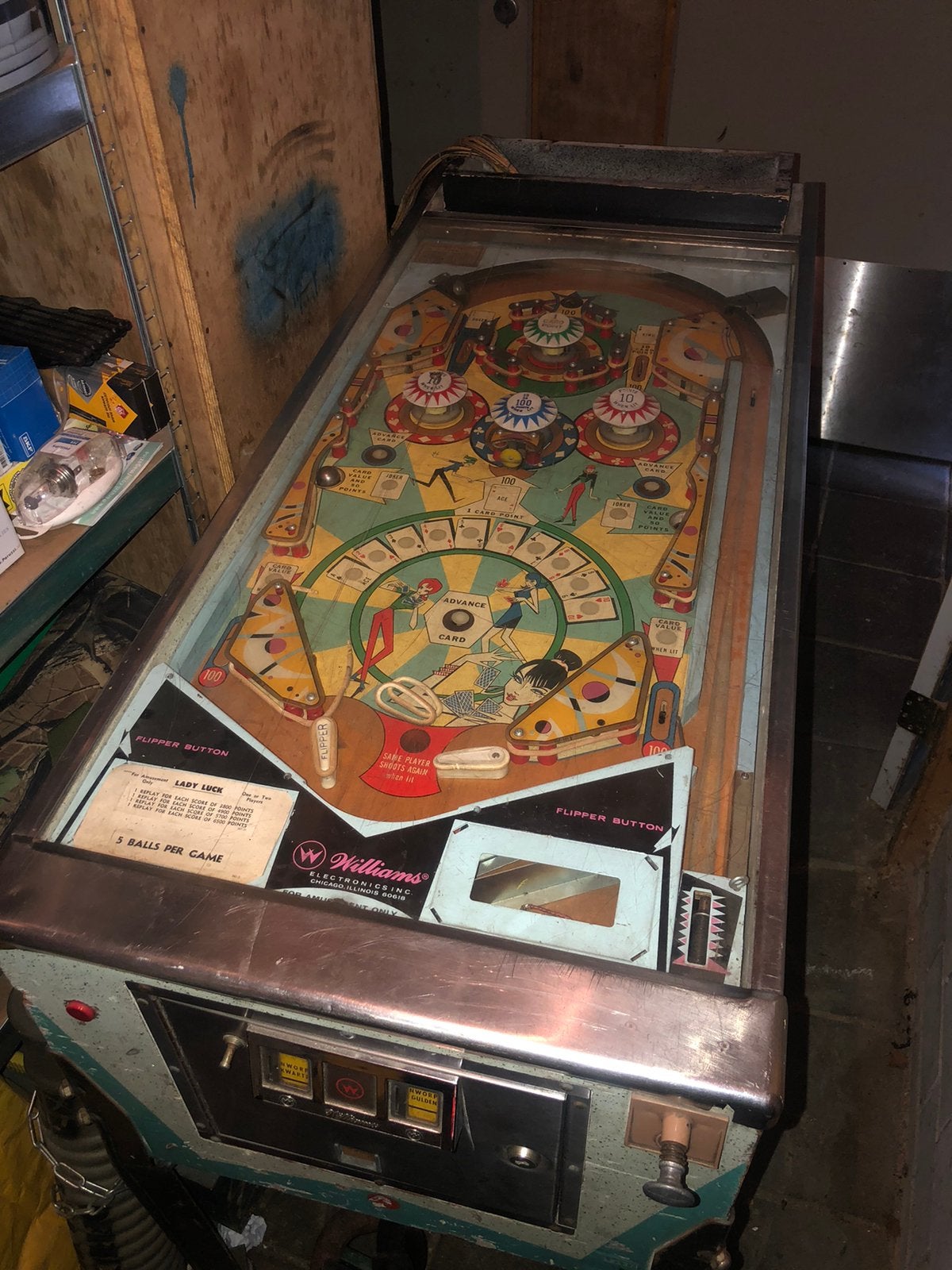 Williams Lady Luck flipperkast, 1968. Werkt niet!, Ophalen, Zo goed als nieuw, Flipperkast, Williams
