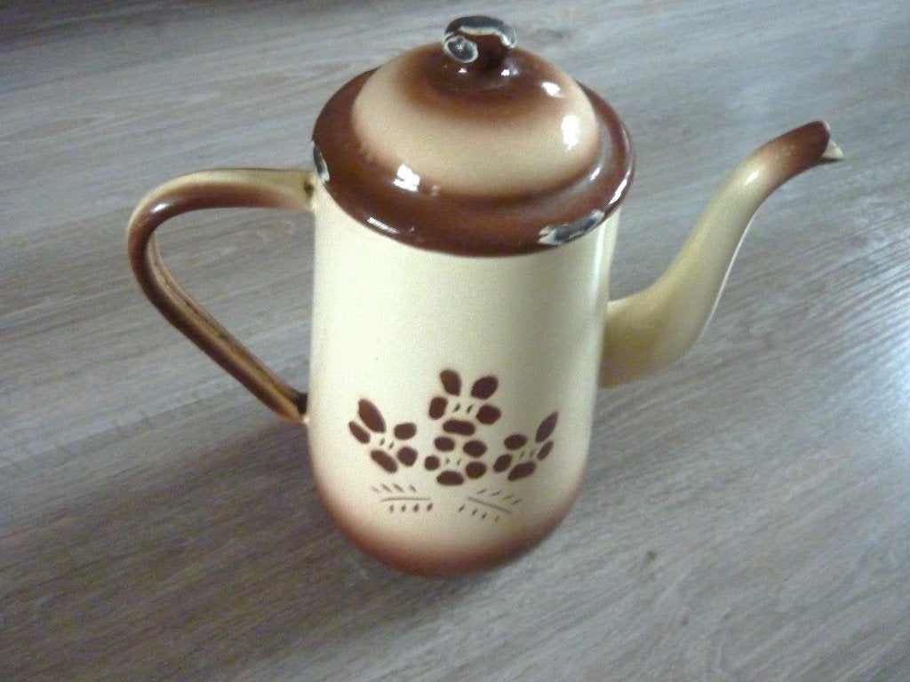 Emaille koffiekan in beige/bruin, Antiek en Kunst, Ophalen of Verzenden