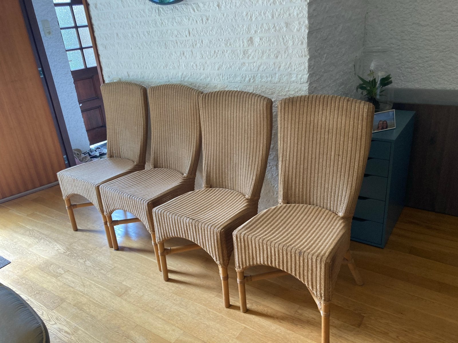 GRATIS Set van 4 rotan eetkamerstoelen, Ophalen, Gebruikt, Overige kleuren, Riet of Rotan