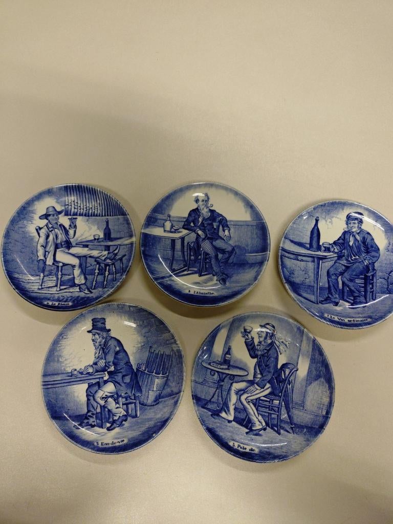 Set van 5 antieke Delfts blauwe bordjes, Ophalen of Verzenden