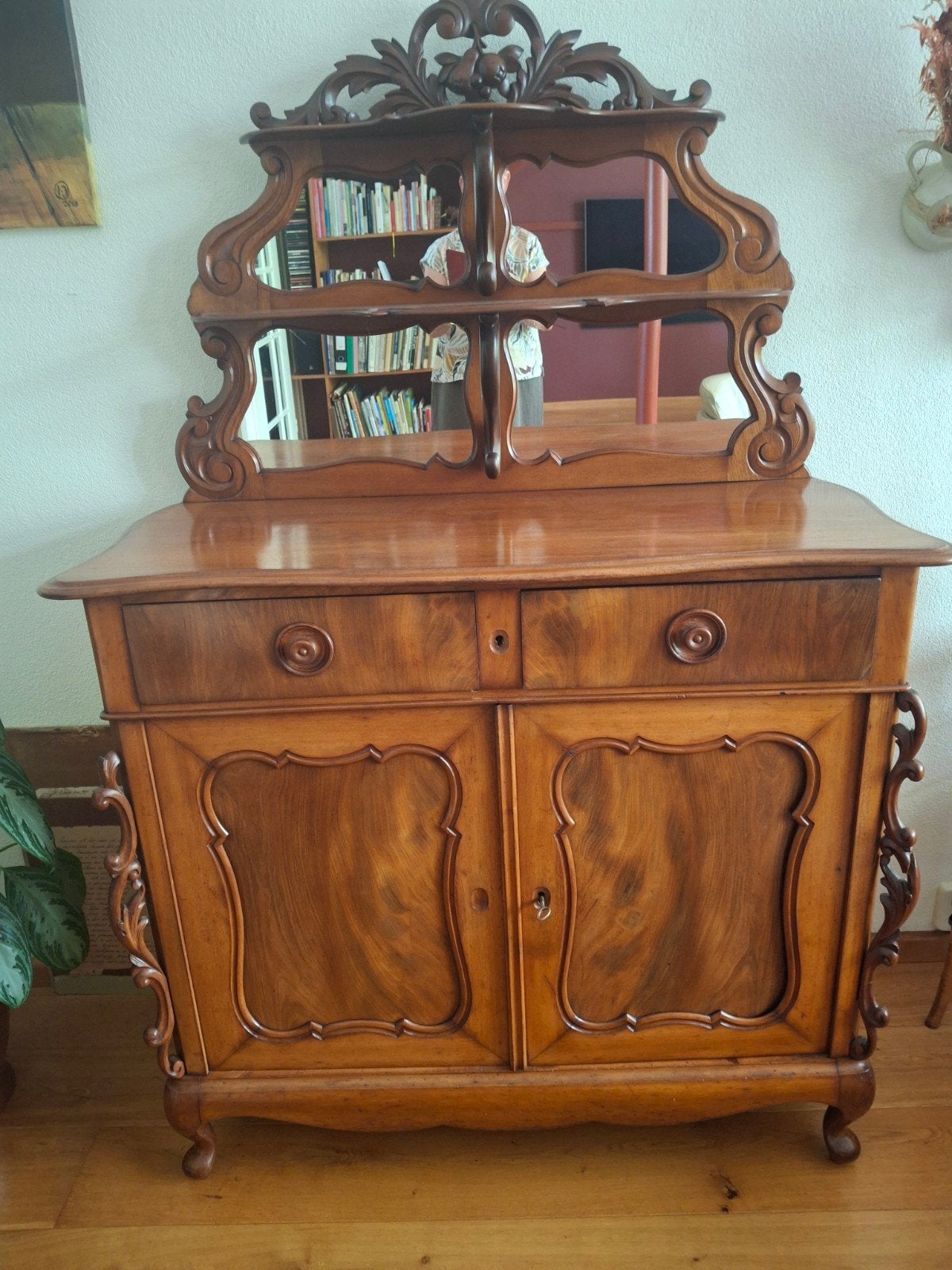 antieke mahonie houten spiegelkast, Antiek en Kunst, Ophalen