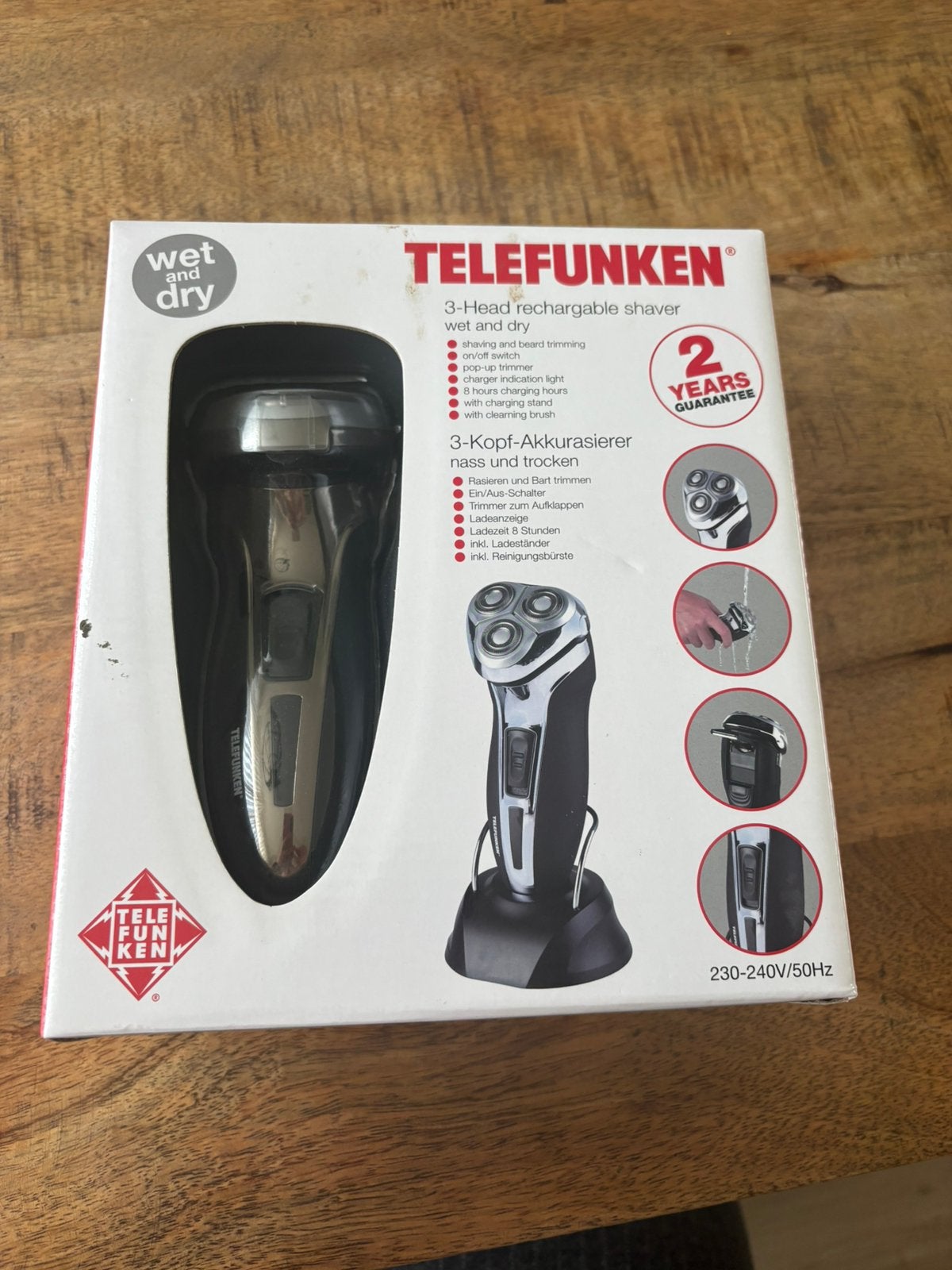 Telefunken 3-Kop Oplaadbaar Scheerapparaat Nat en Droog, Witgoed en Apparatuur, Ophalen, Nieuw, Scheren en Epileren