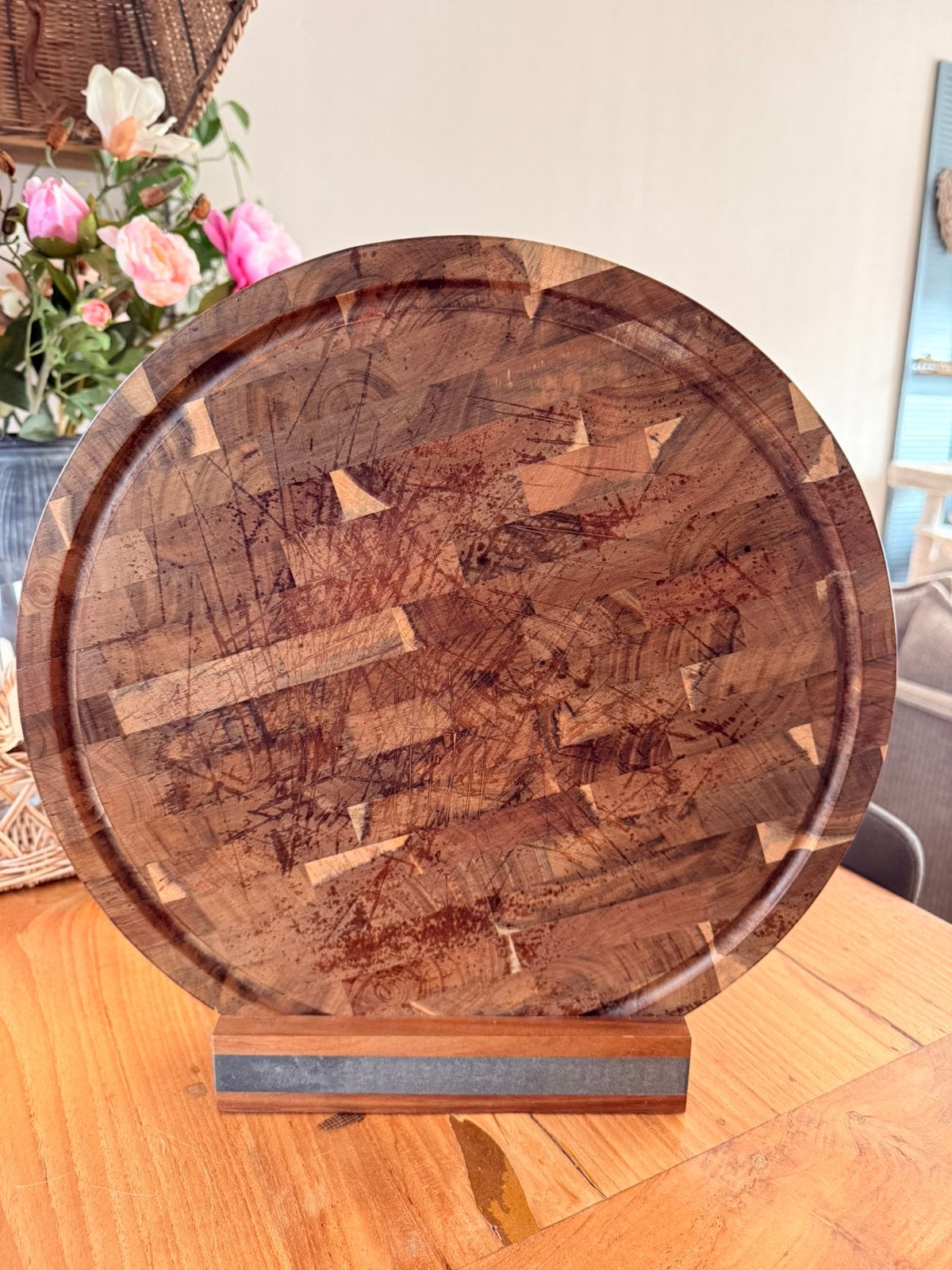 Snijplank acacia hout 38 cm, Ophalen, Gebruikt