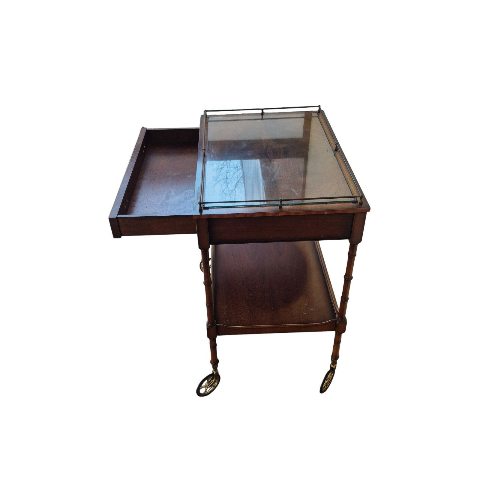 Heldense mahonie houten butler tray met.wielem, Ophalen