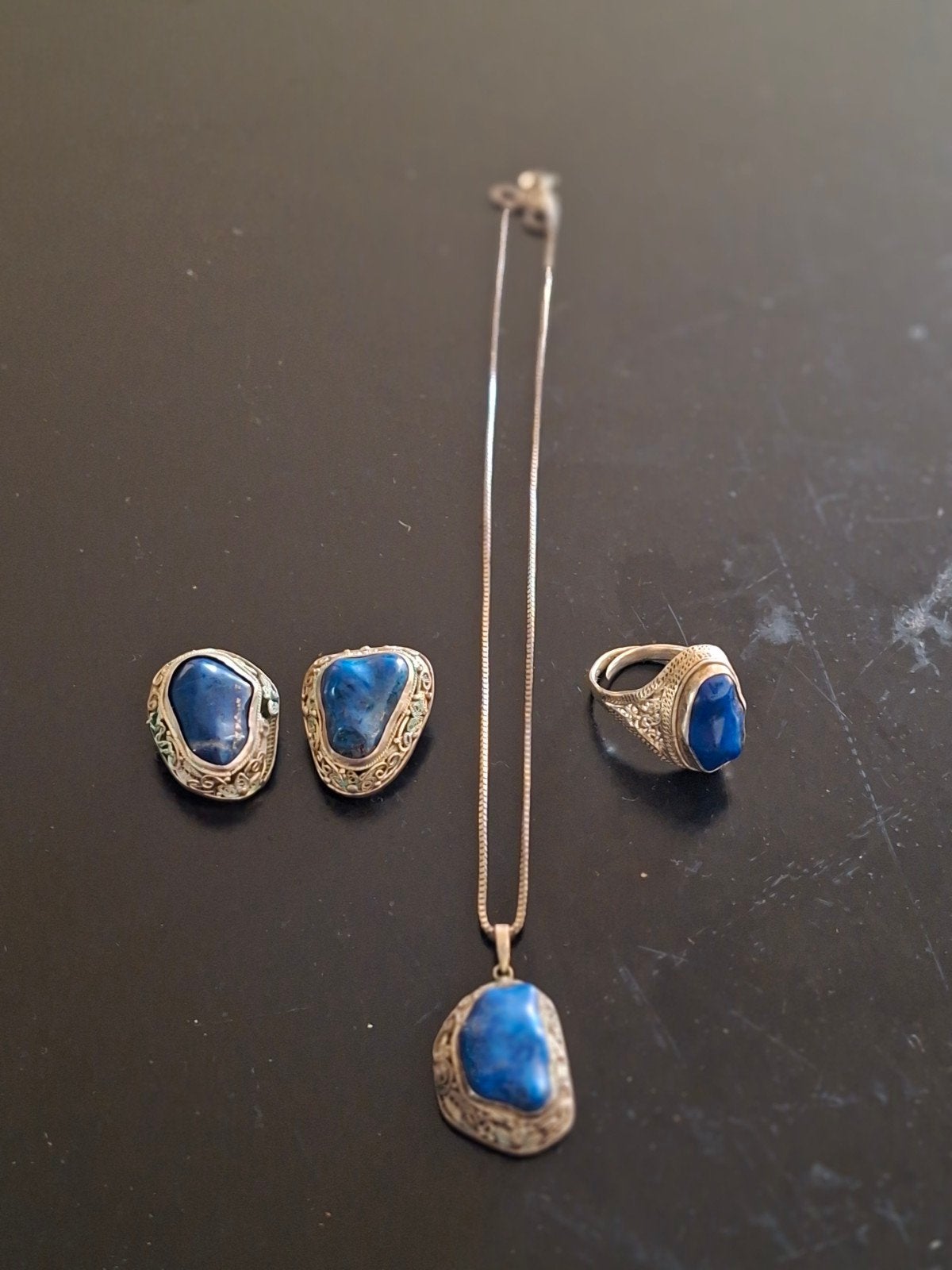 Lapis Lazuli Filigraan Zilveren Sieradenset, Ophalen of Verzenden, Zilver
