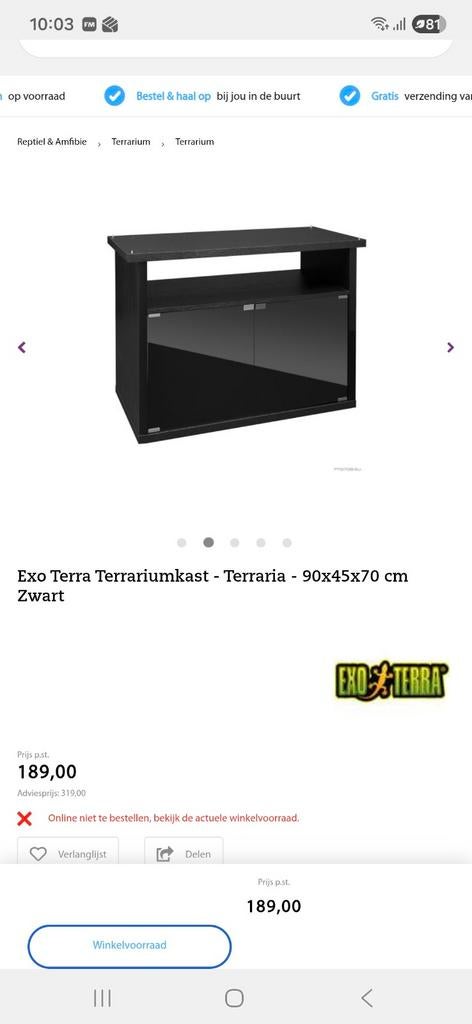Exo terra terrarium kast, Dieren en Toebehoren, Reptielen en Amfibieën | Toebehoren, Ophalen, Zo goed als nieuw