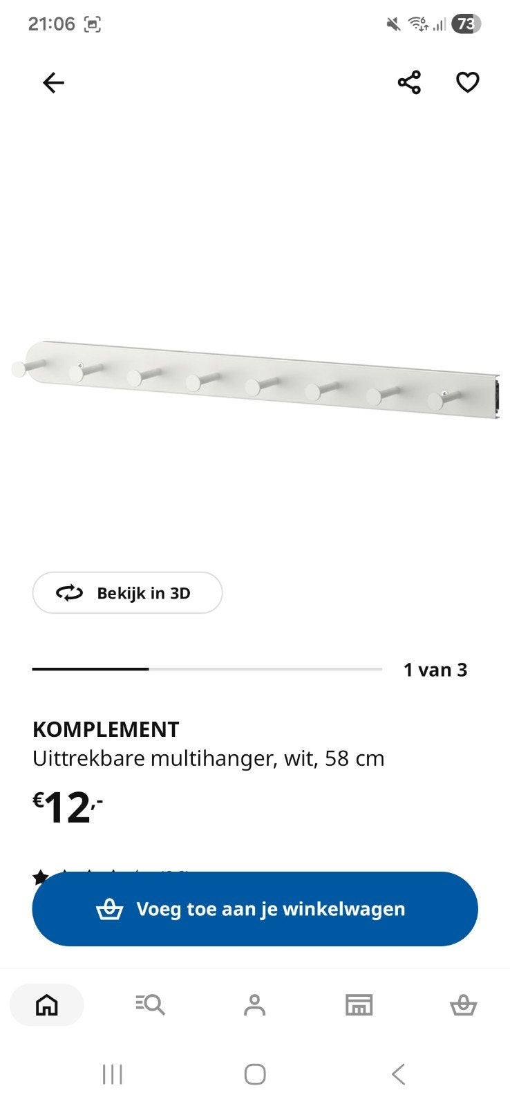 IKEA KOMPLEMENT Uittrekbare Multihanger Wit 58cm - 8 Haken, Ophalen