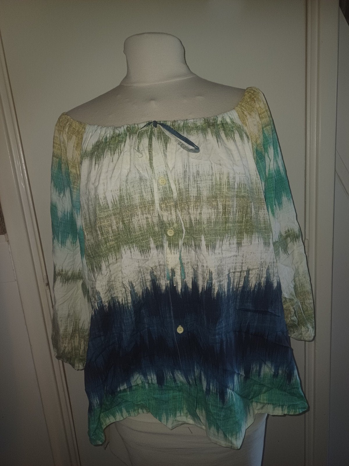 Prachtige oversized blouse S/L - Pistache ikat stripe print, Onbekend, Nieuw, Ophalen of Verzenden, Onbekend