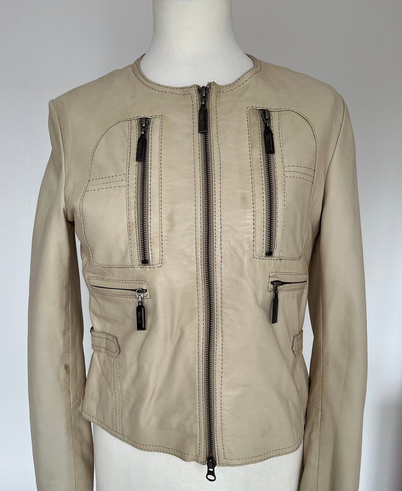 K-yen stoer beige leren jasje maat S, Maat 38/40 (M), Beige, Ophalen of Verzenden, Jasje