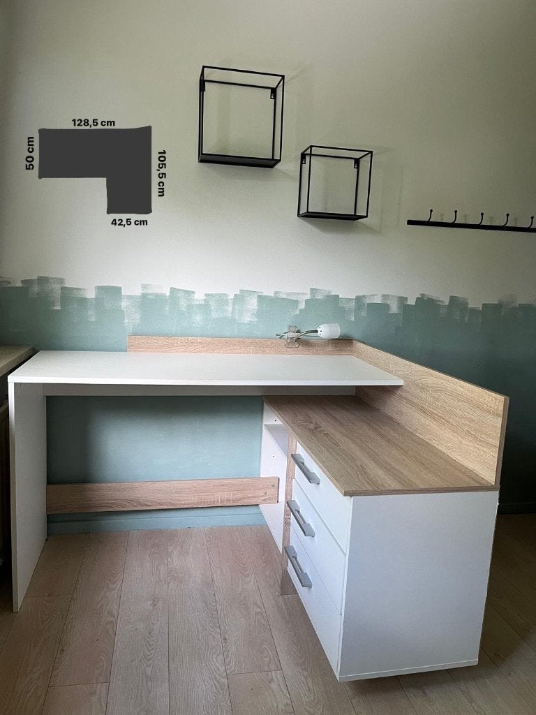 Hoekbureau, Huis en Inrichting, Bureaus, Gebruikt, Hoekbureau, Overige merken, Scandinavisch, Spaanplaat of MDF, Wit, Met lades